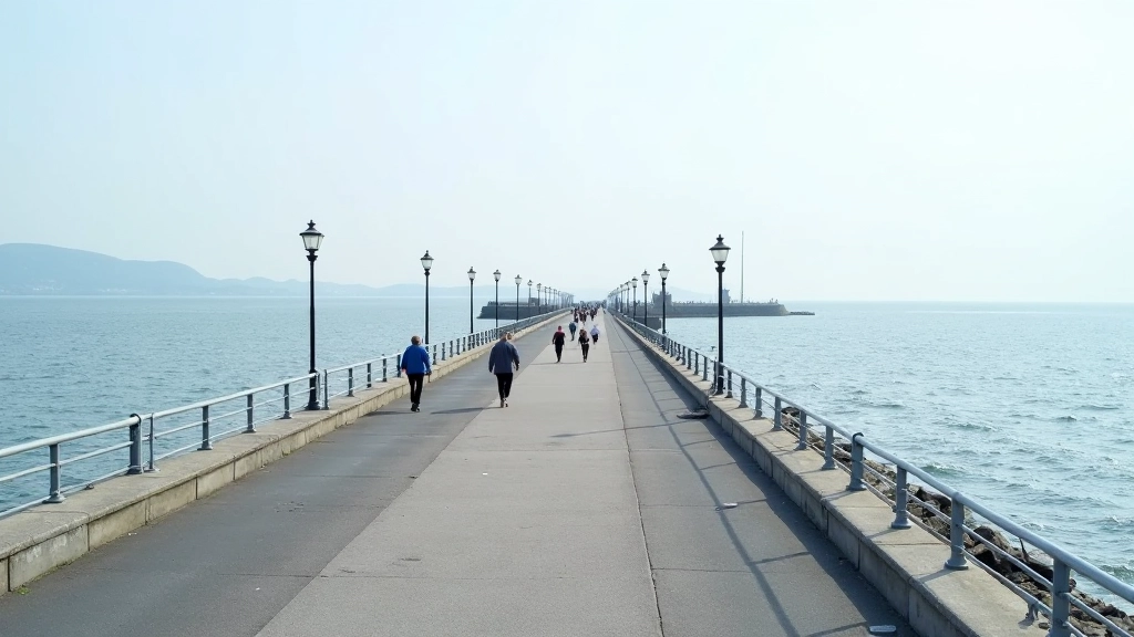 East and West piers of Dún Laoghaire extending into the sea, full length view, coastal landscape